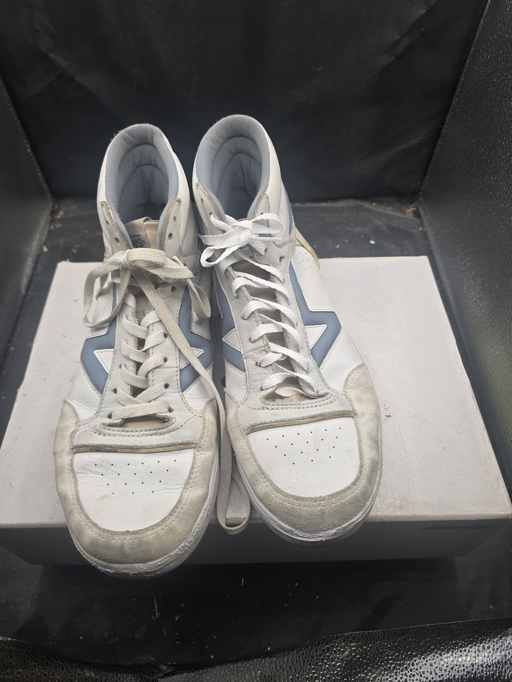 Vans Men’s High-Top Sneakers in‎ White and Light Blue